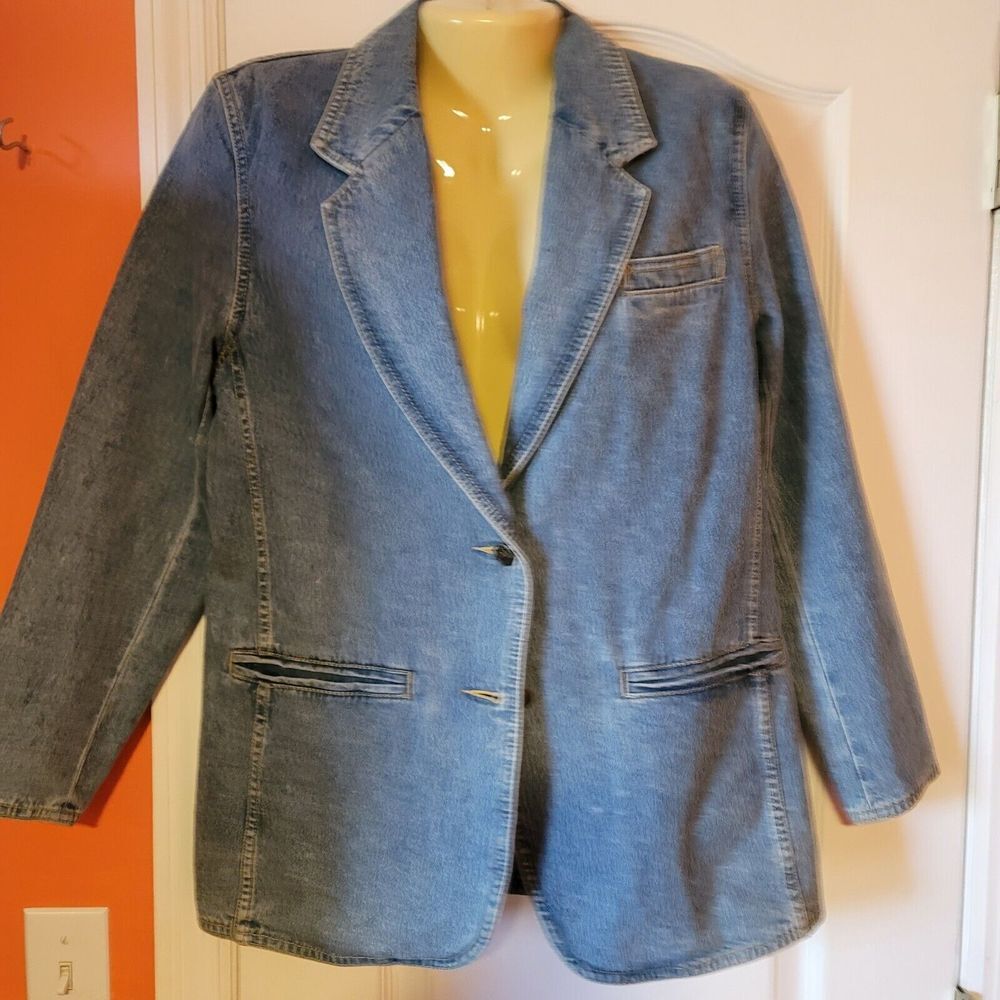 Liz Claiborne Liz Wear Denim‎ Blazer Jacket Women's Size 4 Petite  90s Retro